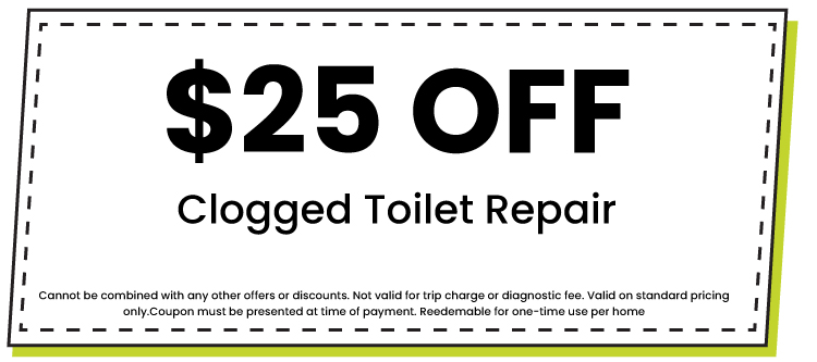 off coupon for clogged toilet repair, highlighting plumbing service discount offered by Jersey Trenchless LLC.