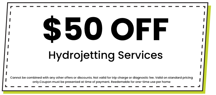 off coupon for hydrojetting services, highlighting discount terms and conditions, relevant to Jersey Trenchless LLC plumbing offers.