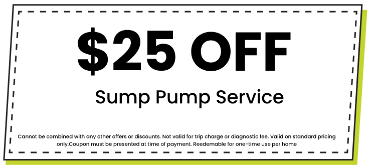  off coupon for sump pump service, featuring terms and conditions for Jersey Trenchless LLC plumbing services.