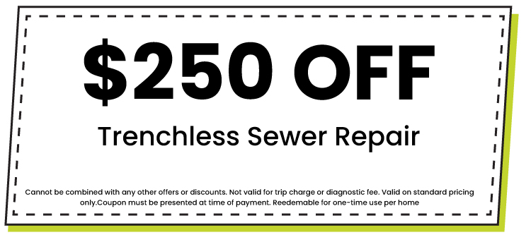 0 off trenchless sewer repair coupon from Jersey Trenchless LLC, highlighting plumbing service discounts and terms for use.