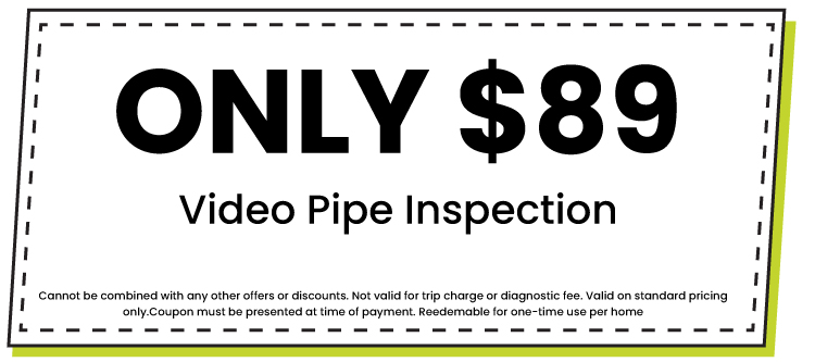 Coupon for video pipe inspection, only , highlighting Jersey Trenchless LLC plumbing service discount, terms and conditions included.