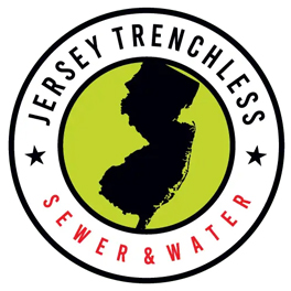 Jersey Trenchless LLC logo featuring a silhouette of New Jersey, emphasizing sewer and water services.