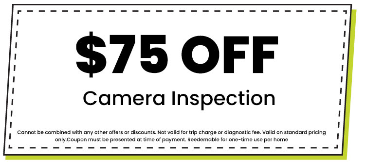  off camera inspection coupon for plumbing services, highlighting savings and terms for Jersey Trenchless LLC.